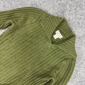 Flyshacker Womens Green Wool Linen Speckled Zip Up Cardigan Sweater Size SM